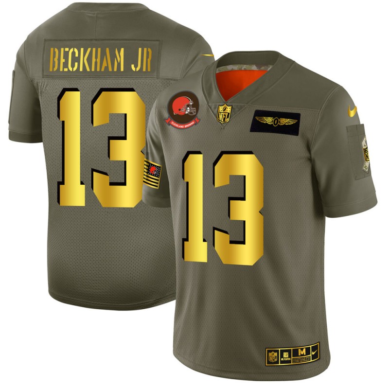 Men's Cleveland Browns #13 Odell Beckham Jr. 2019 Olive/Gold Salute To Service Limited Stitched NFL Jersey